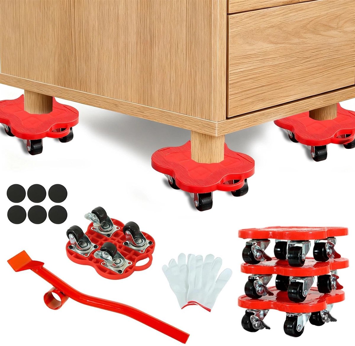 Dailygoods- Meubelwielen 500 kg capaciteit - Zwenkwielen - Meubelroller - Antislip - Remwielen - Verstelbare hoogte 2.8 cm - Meubelrollen