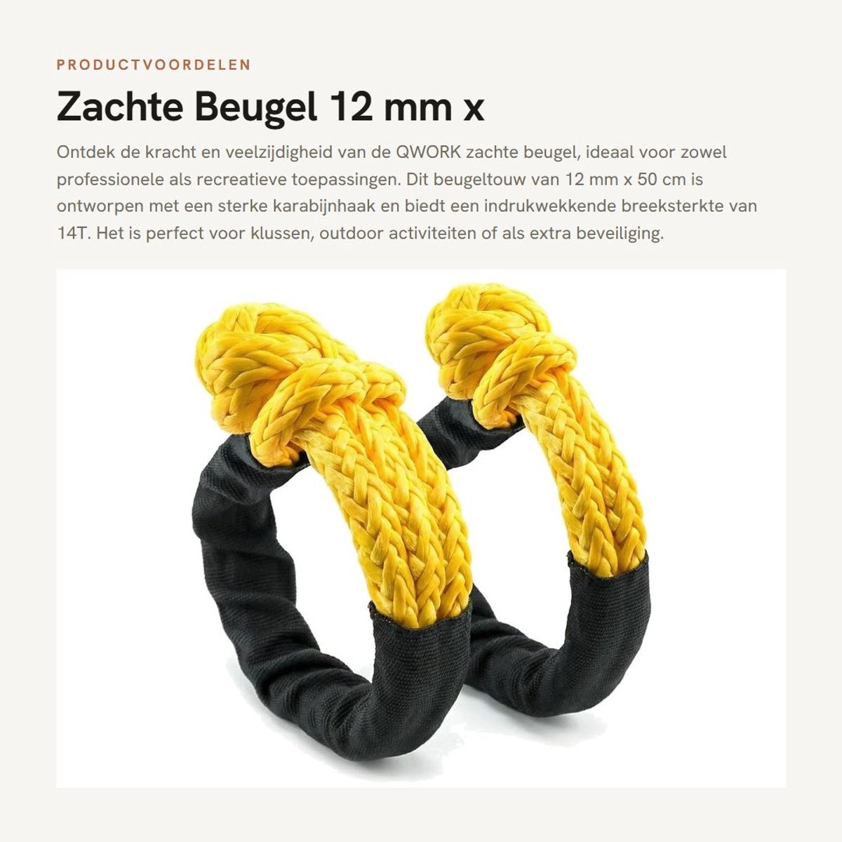 Dailygoods- Hersteltouw 12 mm - 14T Breeksterkte - Zachte Beugel - Sterke Karabijnhaak - 2 Stuks - UV-bestendig - Sleepkabel