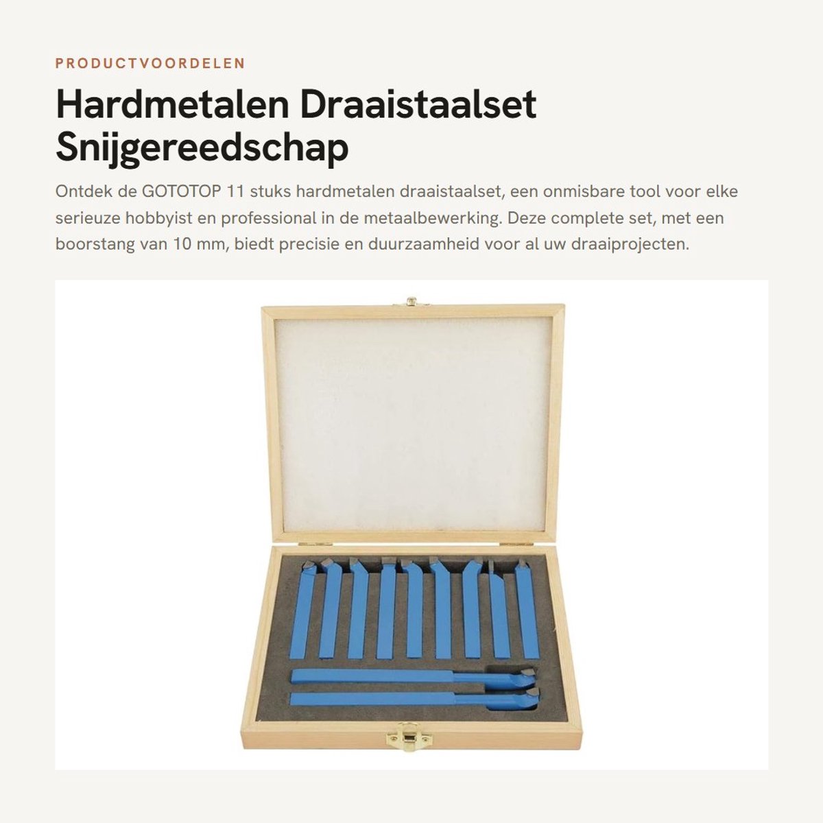 Dailygoods- Draaistaalset 11-delig - Hardmetalen Snijgereedschap - Boren 10 mm - Schachtdraaibank - Houten Opbergdoos - Hoge Slijtvastheid