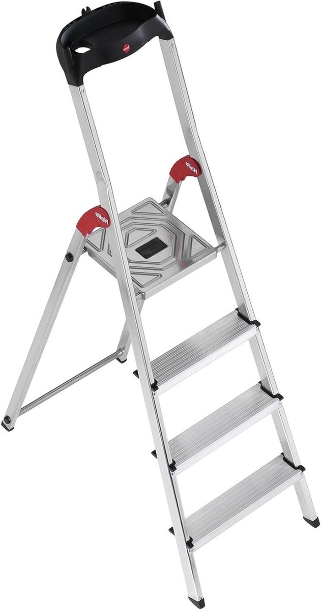 Huishoudtrap Aluminium - Opstapkruk - Veilig Klussen - Gereedschapsplank - 4 Treden - Grijs