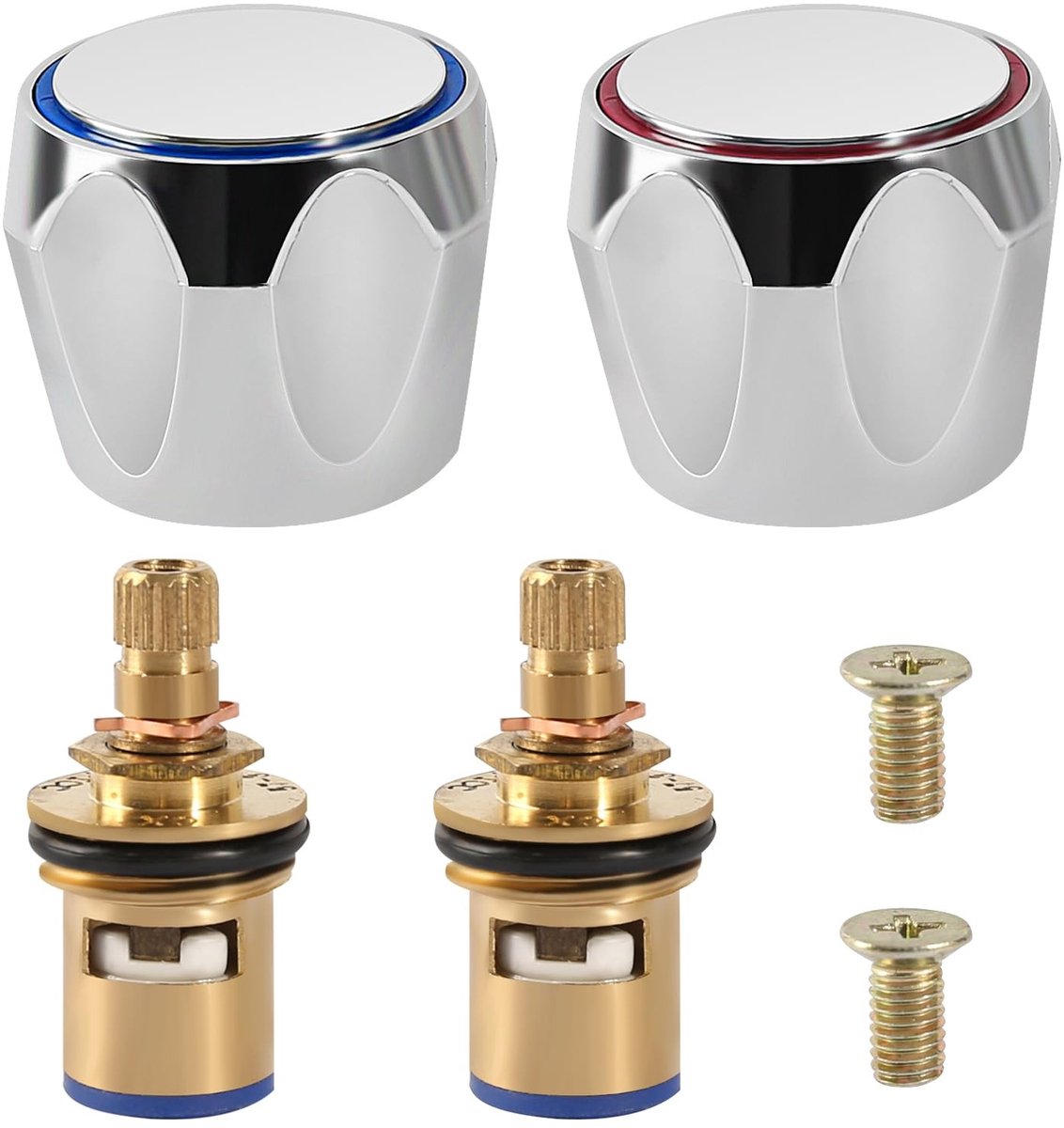 Dailygoods- Kraanventiel Set - 4-delige Kraan Onderdelen - Ergonomische Handgrepen - Warm/Koud Water - Eenvoudige Installatie - Duidelijke Indicaties - Kraanonderdelen