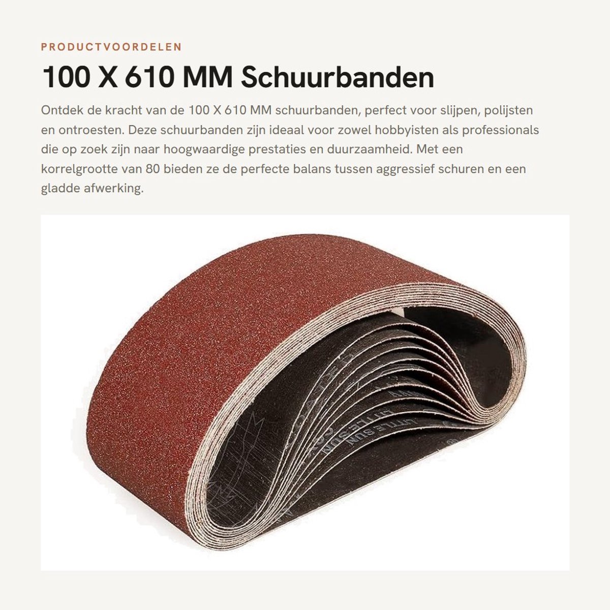 Dailygoods- Schuurband 100 x 610 mm - Korrel 80 - Schuurbanden - Schuurbandmachine - Houtbewerking - 12 Stuks - Duurzaam Aluminium Oxide - Slijpband