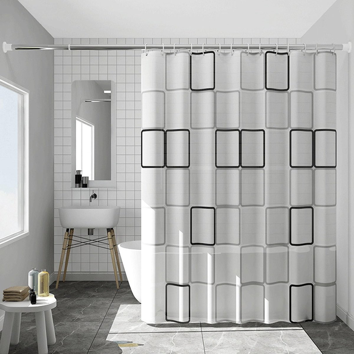 Dailygoods- Douchegordijn 200x220 cm - Schimmelwerend - Waterdicht - Antibacterieel - Douchegordijnringen 12 stuks - Sneldrogend - Badkamergordijn