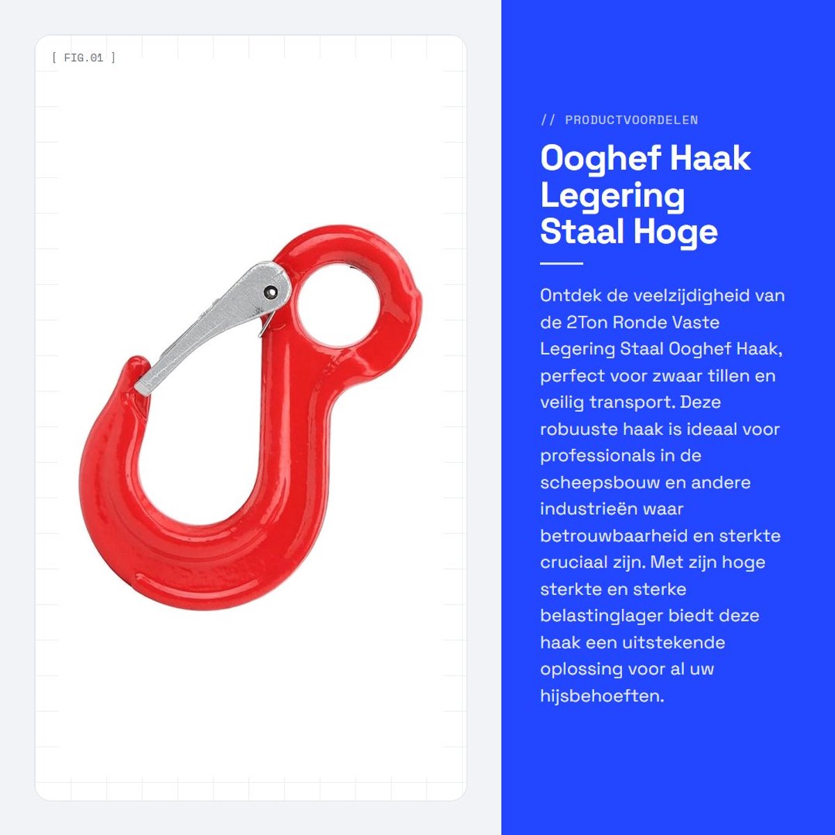 Dailygoods- Ooghefhaak 3200kg - Vaste Haak - Legering Staal - Veiligheid Grendel - Anticorrosie - Hoge Sterkte - Hefhaak