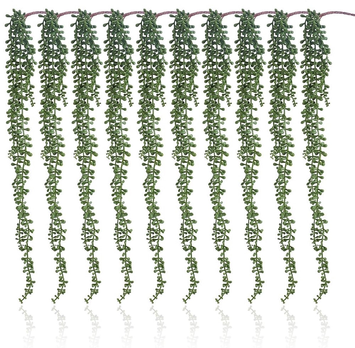 Dailygoods- Vetplanten Kunstmatig 10 Stuks - Nepplanten Opknoping - Faux String of Pearls - Groen - Decoratie Muur - Afmetingen 670 mm