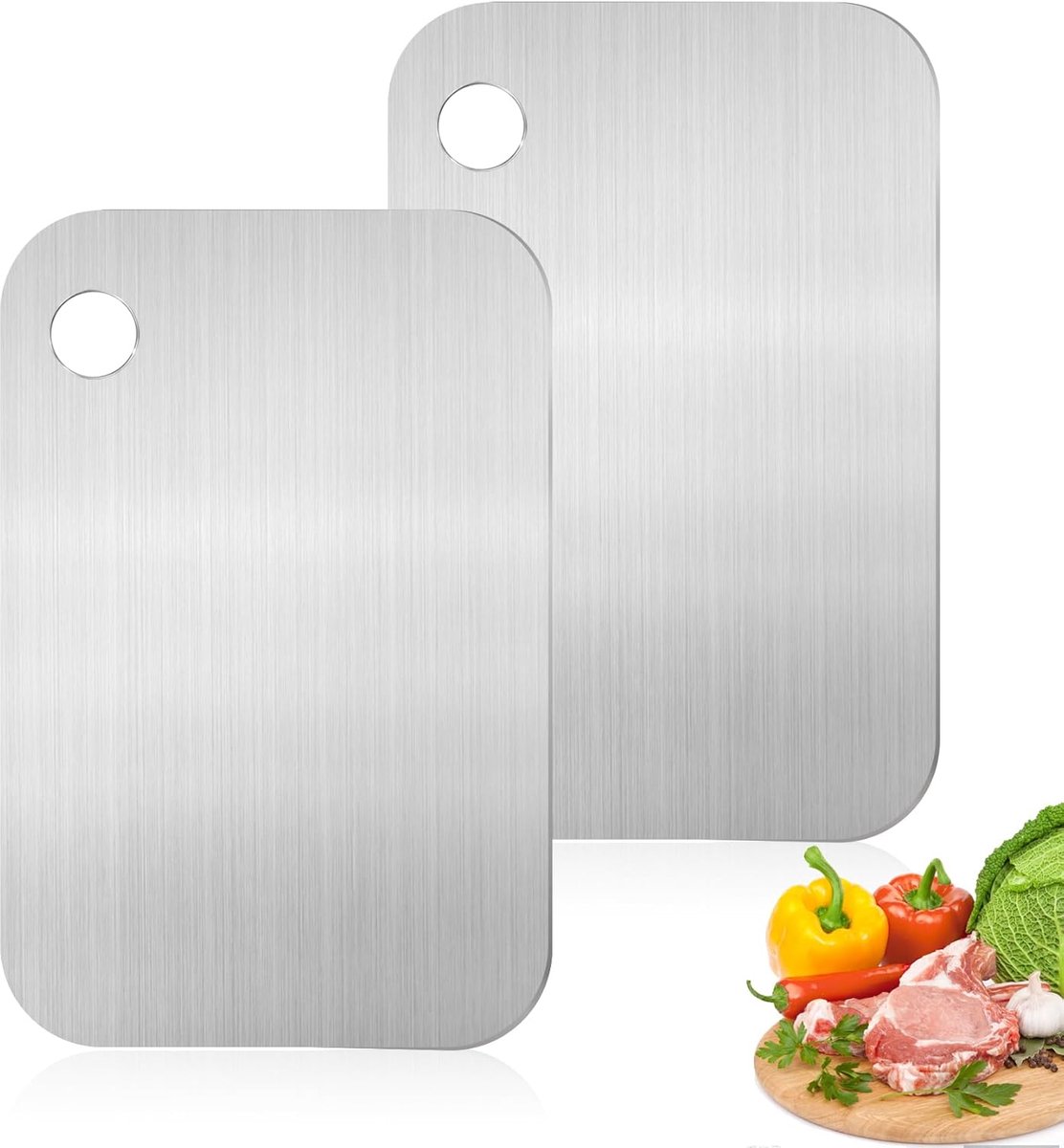 2 stuks mini titanium snijplank, snijplank roestvrij staal, 14,5 x 23,5 cm, titanium, dubbelzijdig, gemakkelijk te reinigen, antibacterieel snijplank voor de keuken, buiten, kamperen, wandelen