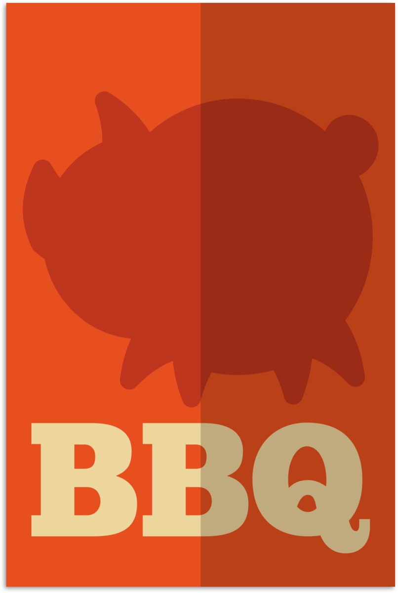 Poster 20x30 cm - Barbecue illustratie met een varken - Posters - Kamer decoratie - Wandde