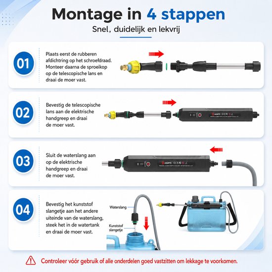 Rosnek Elektrische Drukspuit 8L - Accu Tuinspuit - Onkruidspuit met Lans - 2000mAh Plantenspuit - 3 Sproeistanden - 4 Sproeikoppen - Telescoopsteel 60-80 cm - Voor Tuin, Gazon, Kas & Bemesting van rosnek — afbeelding 5
