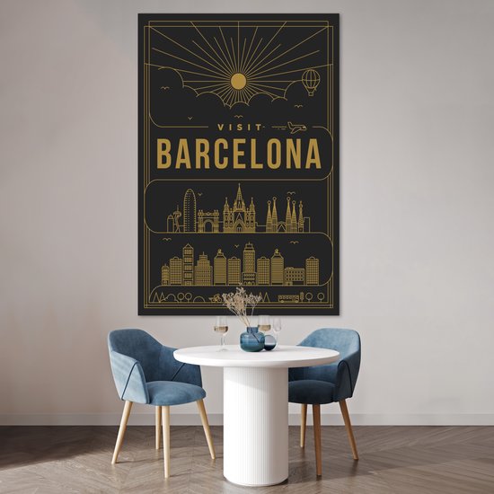 City view Barcelona - Poster papier noir 120x180 cm - Tirage photo sur Poster (décoration murale salon / chambre) / Affiche villes européennes XXL / Groot format!