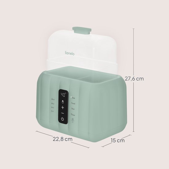 Lionelo Thermup Duo Dubbele Flessenwarmer 6in1 - Flessenwarmer, Sterilisator & Ontdooier - Verwarmt 2 Flessen Tegelijk - Temperatuurbehoud tot 72 Uur - Sterilisatie 100°C - Touchscreen - BPA-vrij - Automatische Uitschakeling van LIONELO — afbeelding 5