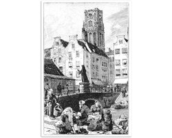 Poster 20x30 cm - Zwart-wit illustratie van de grote markt in Rotterdam - Posters - Kamer decoratie - Wanddecoratie woonkamer - Muurdecoratie slaapkamer