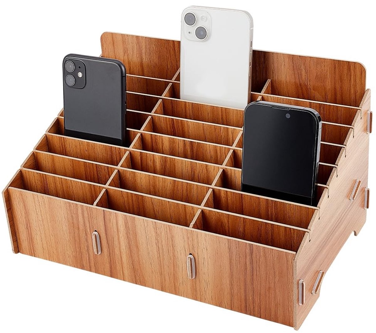 Dailygoods- Opbergdoos 24-Grid - Houten Bureau Organizer - Mobiele Telefoon Opbergdoos - Desktop Organizer - Duurzaam Hout - Teak Kleur