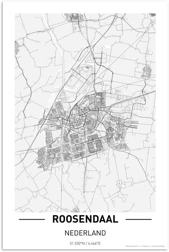 Poster 20x30 cm - Stadskaart Roosendaal - Posters - Kamer decoratie - Wanddecoratie woonkamer - Muurdecoratie slaapkamer
