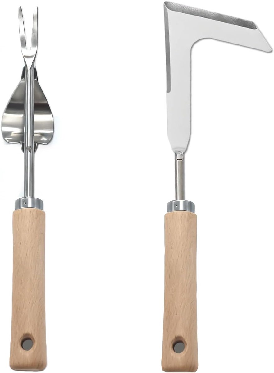 2 stuks, voegenkrabber, onkruid, 32 cm en 31 cm, onkruidverwijderaar, roestvrij staal, wortelwieder met houten handvat, msymsyu onkruidsteker voor het verwijderen van mos en andere