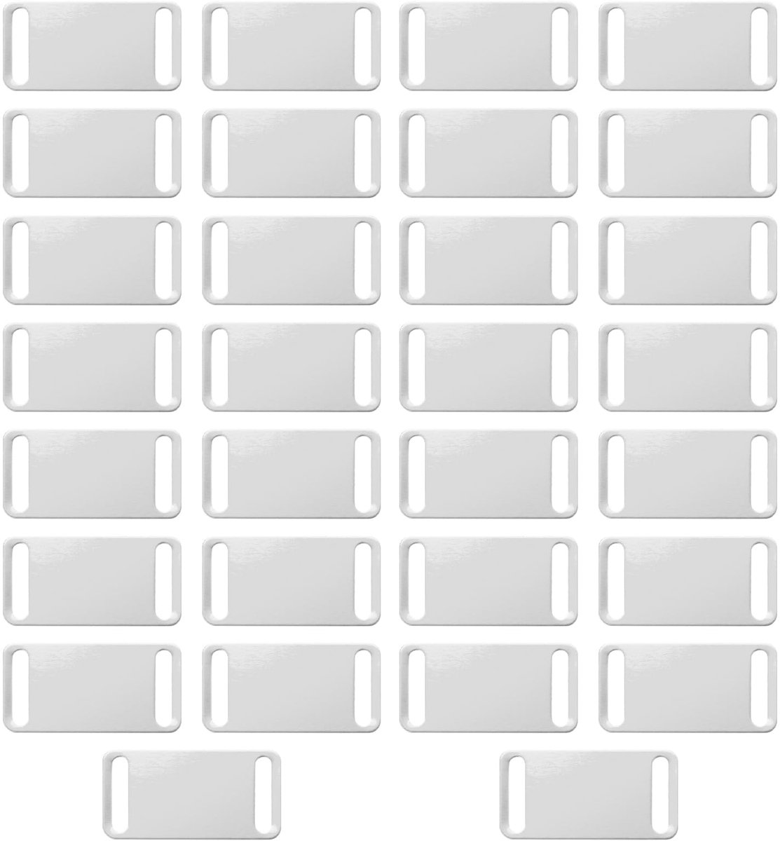 Set van 30 lege hondenlabels voor lasergravure, glijdende aluminium metalen halsband voor hond en kat huisdier naam ID-tags blanks voor graveren stempelen gepersonaliseerd, zilver