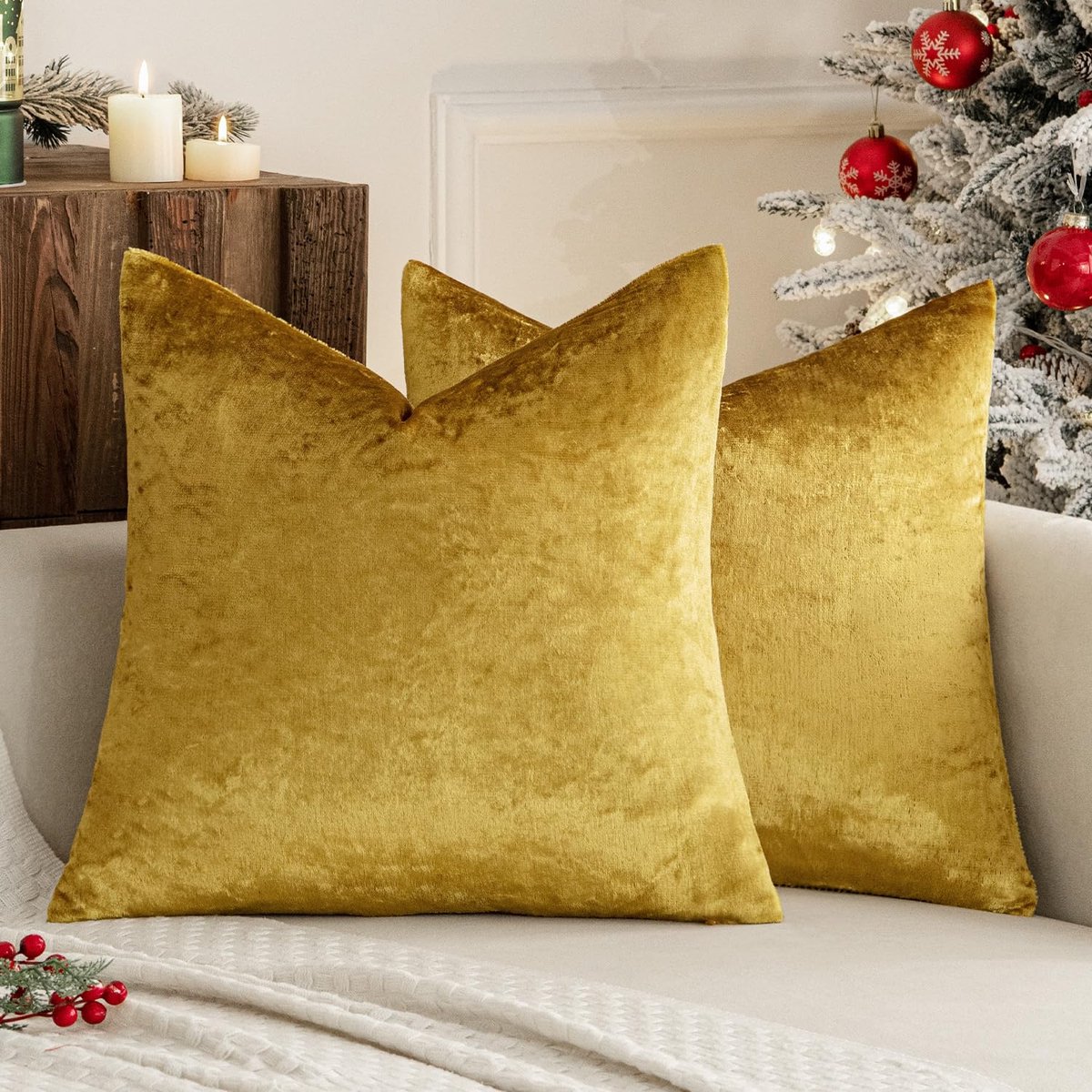 Fluweelzachte, decoratieve kussenhoezen voor woonkamer, bank, slaapkamer, met onzichtbare rits, vierkant, 40 x 40 cm, 2 stuks, goud