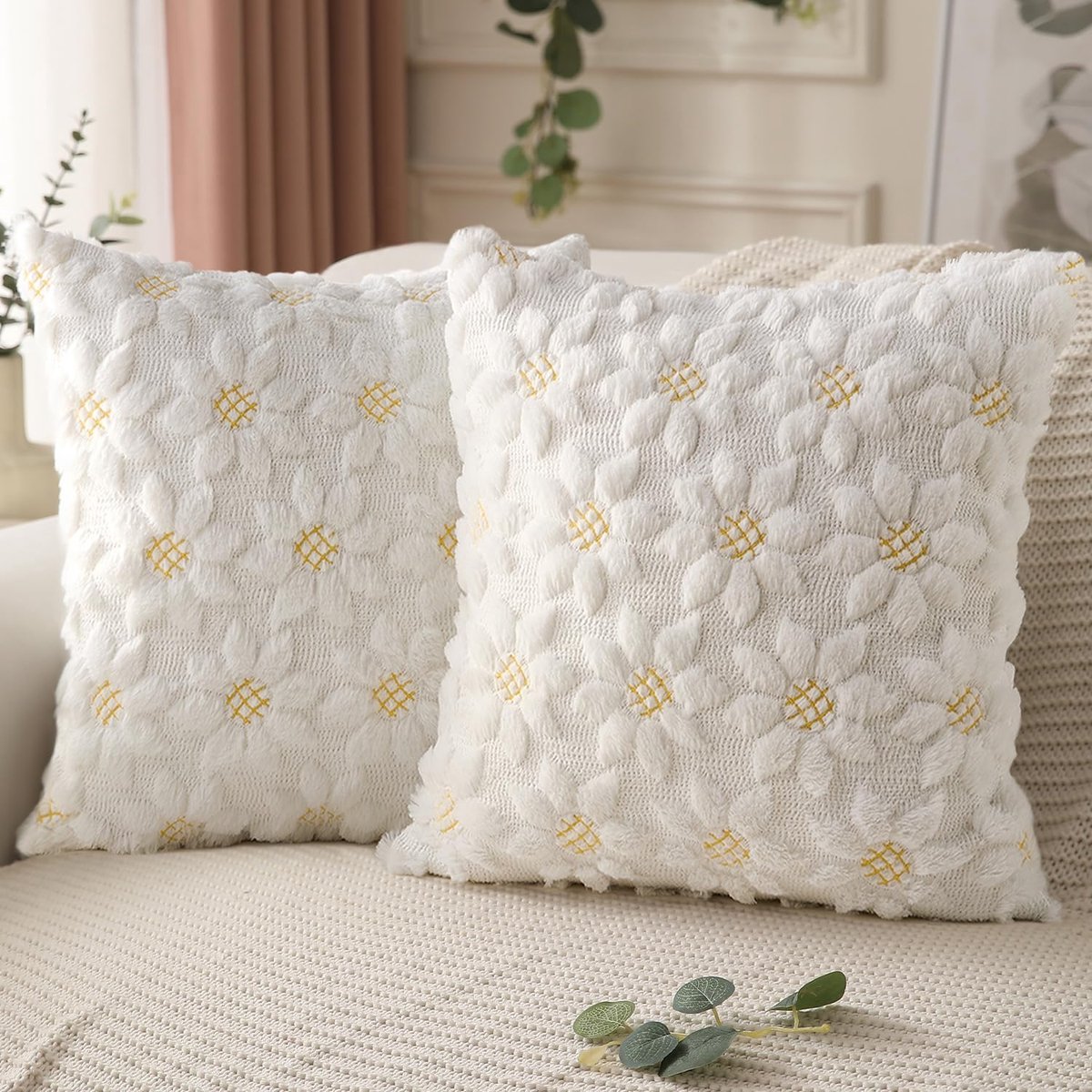 kussenslopen 45 x 45 cm lente zomer kussenslopen set van 2 zachte pluche kunstbont thuis decoratieve zonnebloem kussenslopen bloemen kussenslopen voor bank slaapkamer boerderij (2)