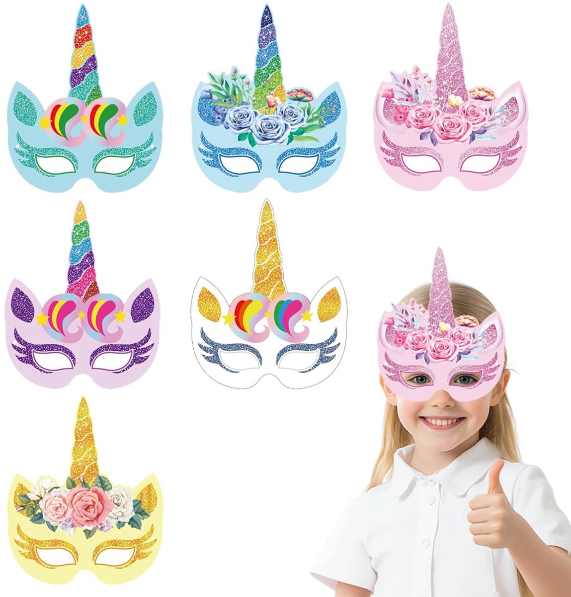 6 stuks eenhoorn creatieve partymaskers, eenhoornmaskers, knutselsets, eenhoornmaskers, eenhoorn-themamasker, voor woondecoratie, cosplay, handgemaakte graffiti
