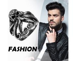 JewelryWe Mannen Retro Octopus Schedel Ring Noorse Viking Piraat Schedel Hoofd Ring Rvs Gothic Punk Biker Ringen Band