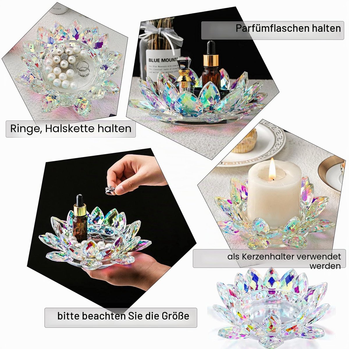 Crystal Lotus 7 ''Breedte Kaars Houder Theelicht Pijler Kaars Plaat Kandelaar, Glas Votive Kaars Houder voor Kerst Bruiloft Eettafel Decor