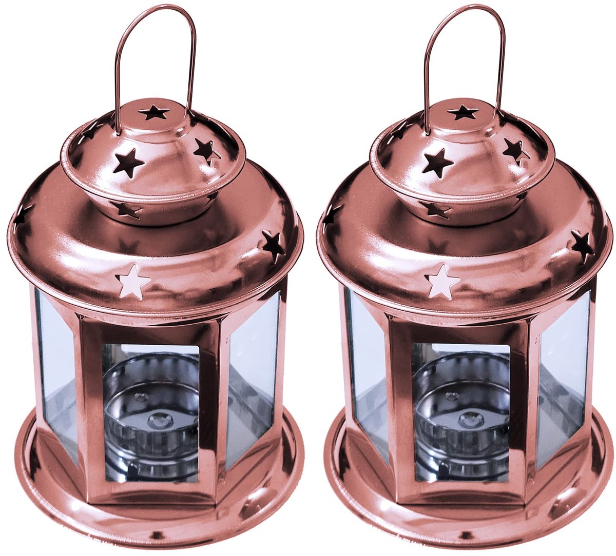Europese Design Antiek Glas Opknoping Kaars Lantaarns Met Sterren Metalen Frame Kandelaar Houder Nachtlamp, Romantische Xmas Bruiloft Decoratie Origineel Pakket (Brons)