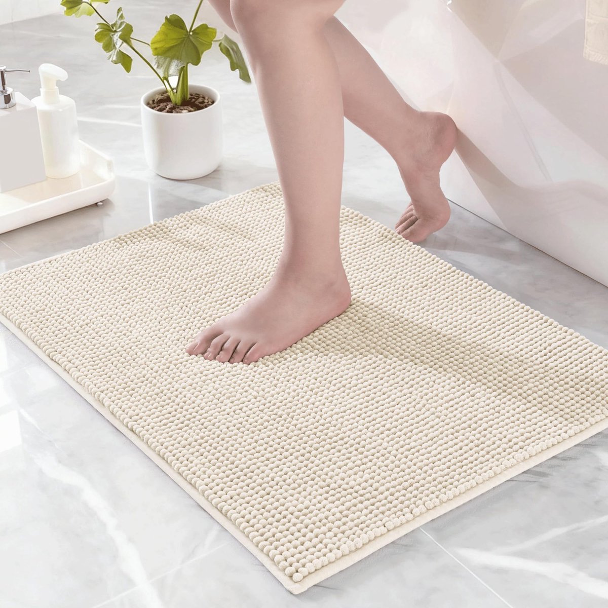 Mezcla Badkamermat 50 x 80 cm, extra zachte antislip absorberende waterchenille-badtapijten, machinewasbaar, sneldrogende badmatten voor badkamervloer, douche, woondecoratie, ivoor