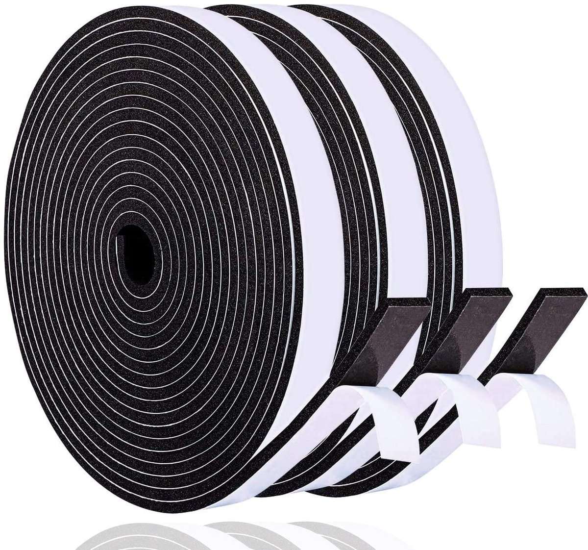 weerstrippende schuimtape 12 mm (B) x 3 mm (T) tochtstopper tape voor deurraam, geluiddichte weerstrip tape afdichtingen voor spleetafdichting, 3 rollen totaal 15 m lang zwart