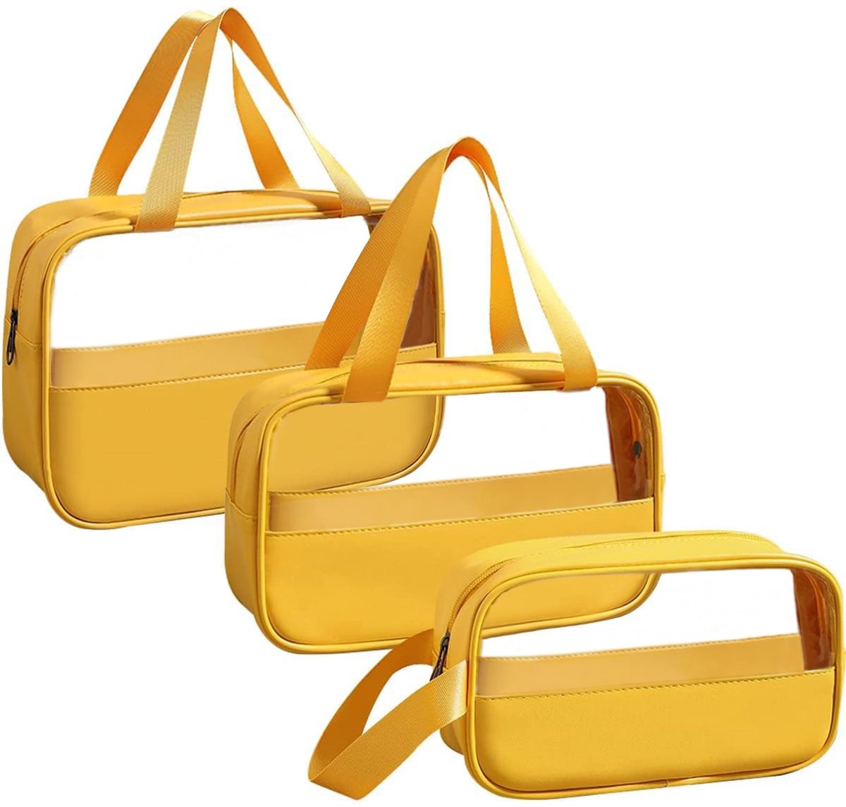Cosmeticatas, transparant, 3 stuks, waterdichte pvc-toilettas voor dames, lichte make-uptas voor cosmetica, toilettas, reisset, geel, modern