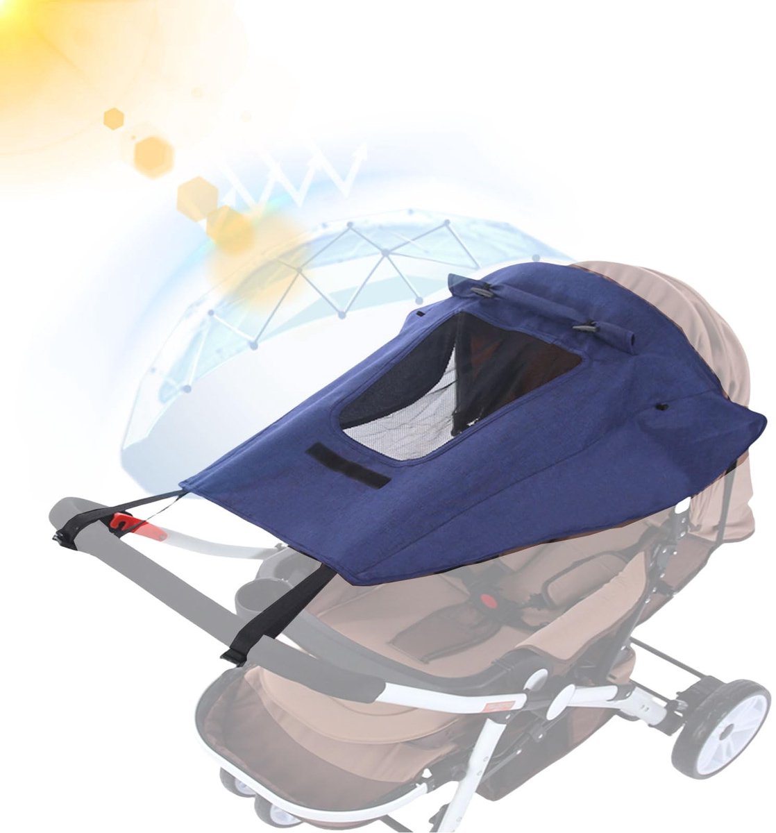 Dailygoods- Parasol UV-bescherming 50+ - Zonnescherm Kinderwagen - Waterdicht - Kationisch Materiaal - 69x59cm - Aanpasbaar met Gespen