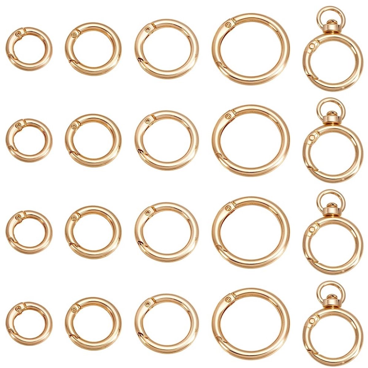 Dailygoods - BENECREAT 22 stuks ronde karabijnhaak clip, zinklegering licht gouden karabijnhaak sleutelhangers, release sleutelhanger voor portemonnee schoudertas ketting ringen clip vervanging