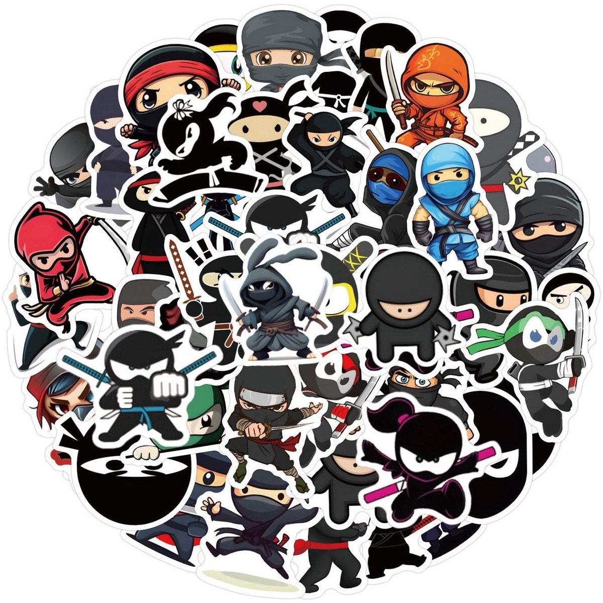 Dailygoods- Stickers 120 Stuks - Cartoon Ninja Stickers - Zelfklevende Stickers - Multisize Stickers - Waterdichte Stickers - Creatieve Decoratie - Decoratiestickers