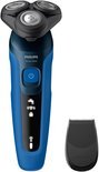 Rasoir Philips Series 5000 bleu avec tondeuse noire séparée.