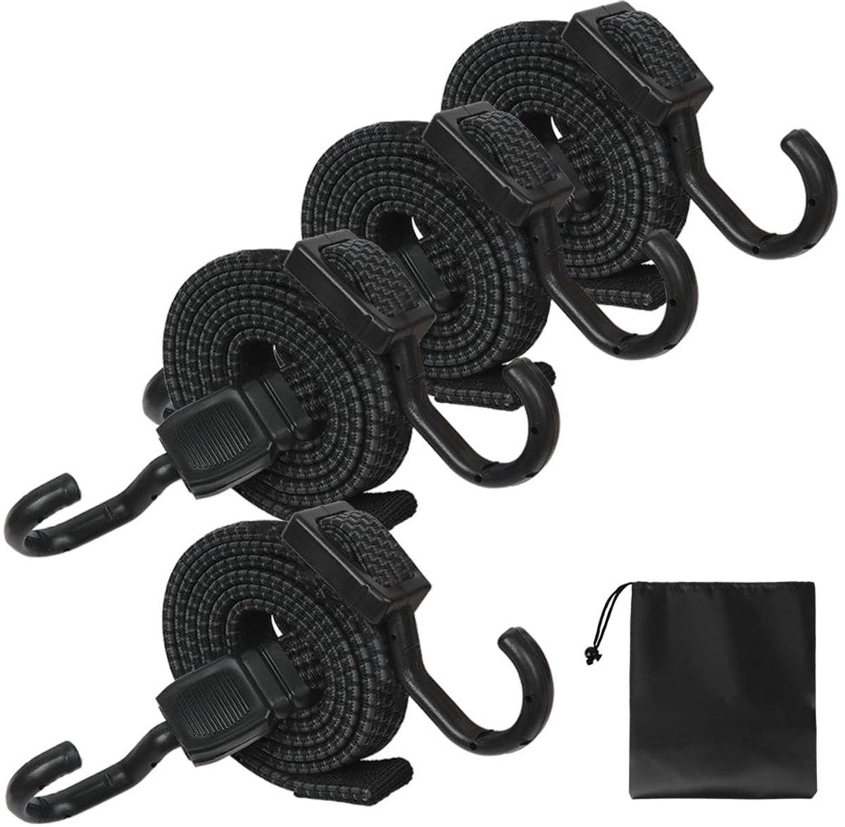 Verstelbare spanrubber met haken, set van 4 100 cm platte bagagespanners, extra sterk brede rubberen touwen, universele rubberen spanner, elastiek expander met metalen haken voor auto