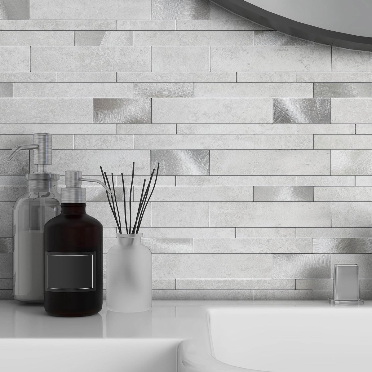 Dailygoods - Zelfklevende Tegels voor Keuken en Badkamer - 10 Stuks Betongrijs Mozaïek