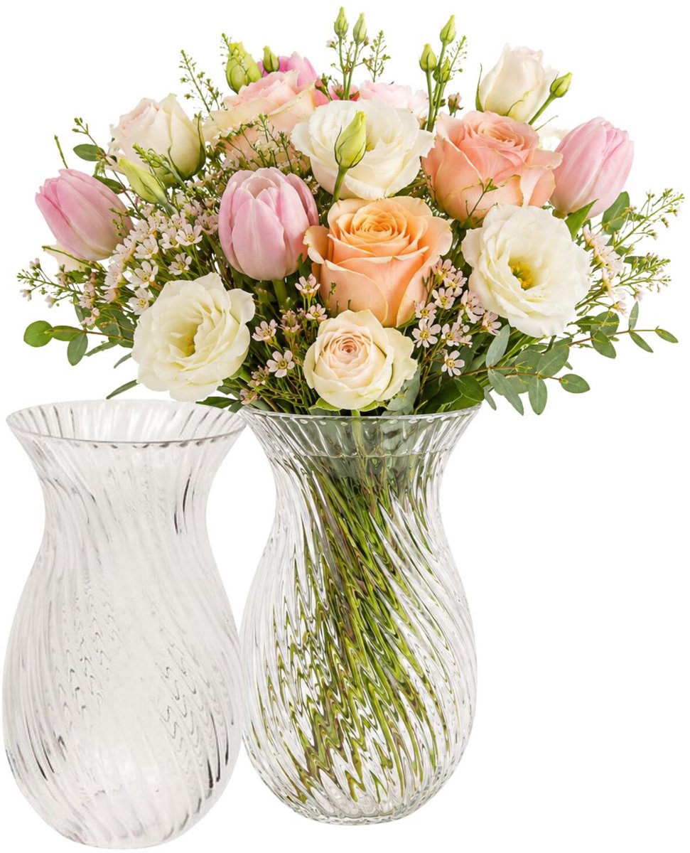 H&S Collection Bloemenvaas Beau - 2x - transparant glas - D12 x H20 cm - vaas - sierlijk model