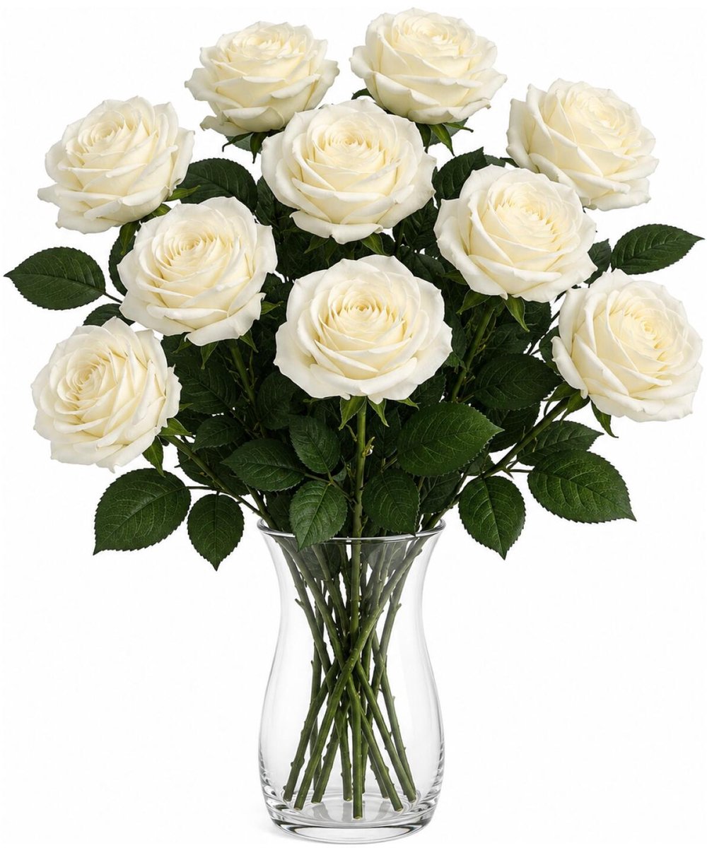 Bellatio Design Kunstbloem Roos Dijon - 10x - 64 cm - creme wit - zijde kunstbloemen - Boeket - stelen - rozen