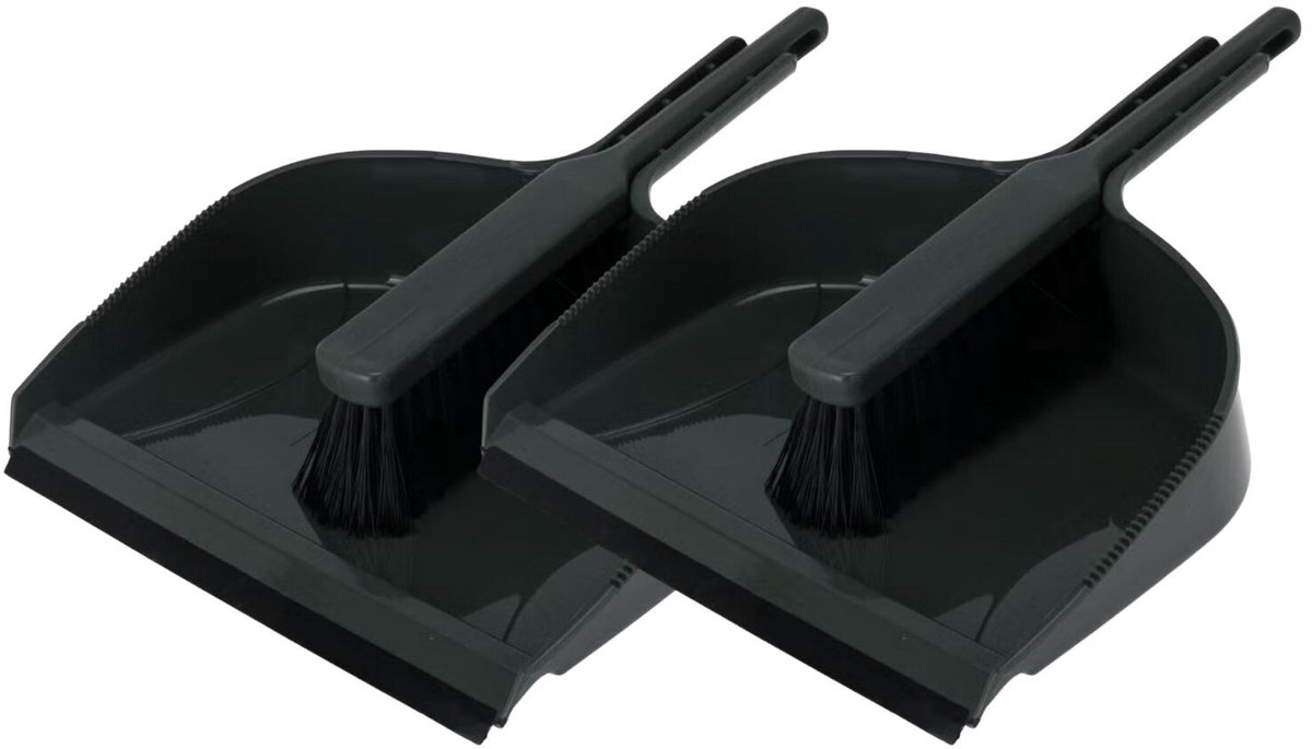 Pro Garden Stoffer en blik - 2x - groen - 40 x 33 x 11 cm - kunststof - vegen