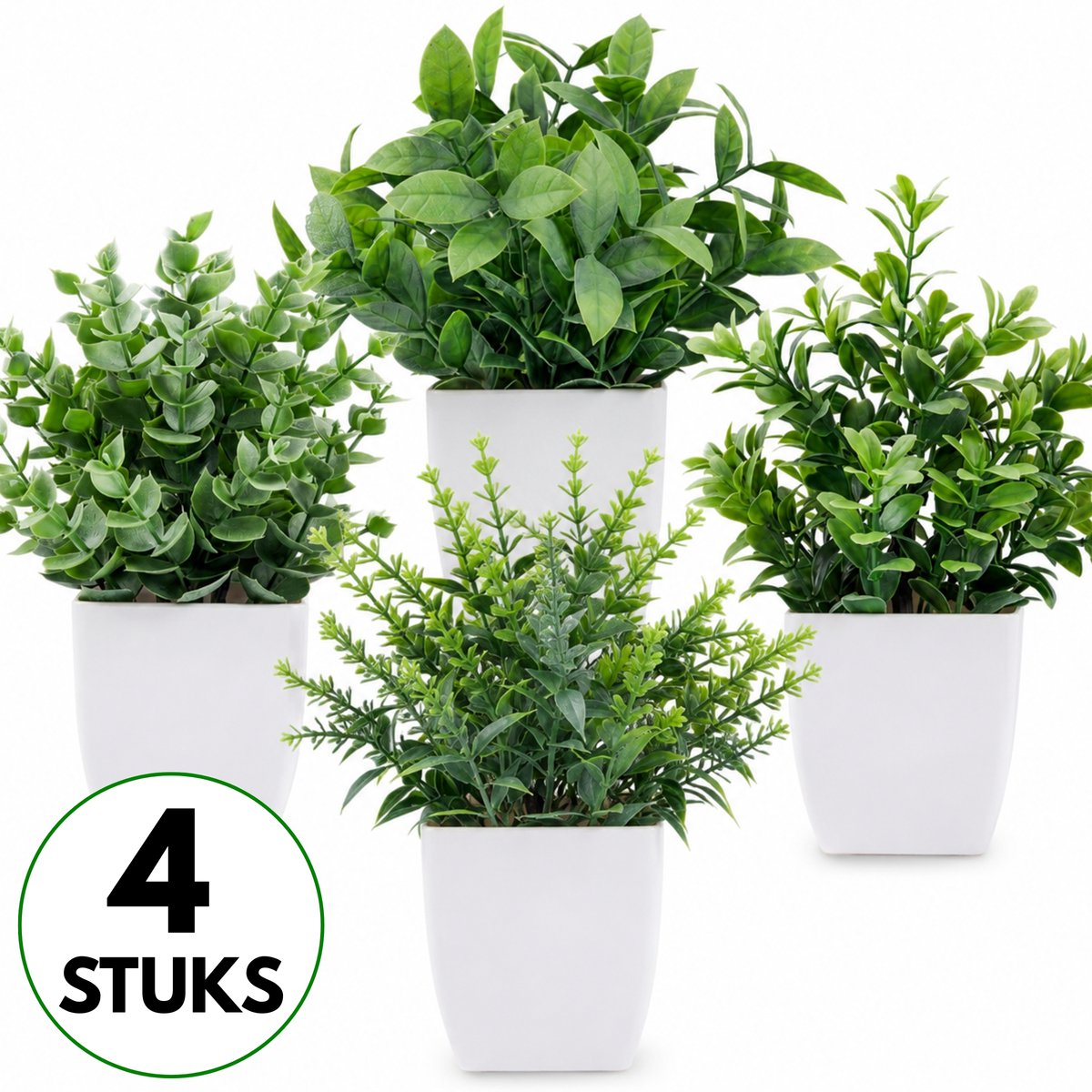 Boncy® Premium Kunstplant in pot - 4 Stuks Kunstplanten - Nep planten voor Binnen en Buiten - Kamer Decoratie - Nepplanten Eucalyptus Kunst plant Boompje - Kunstbloemen