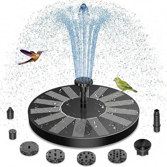Nines Solar Fontein (op Zonne-Energie) – Milieuvriendelijk en Sfeervol – Drijvende Fontein met Waterpomp - voor Tuin / Vijver / Vogelbad / Waterschaal – Verschillende Sproei Effecten - ⌀16 cm