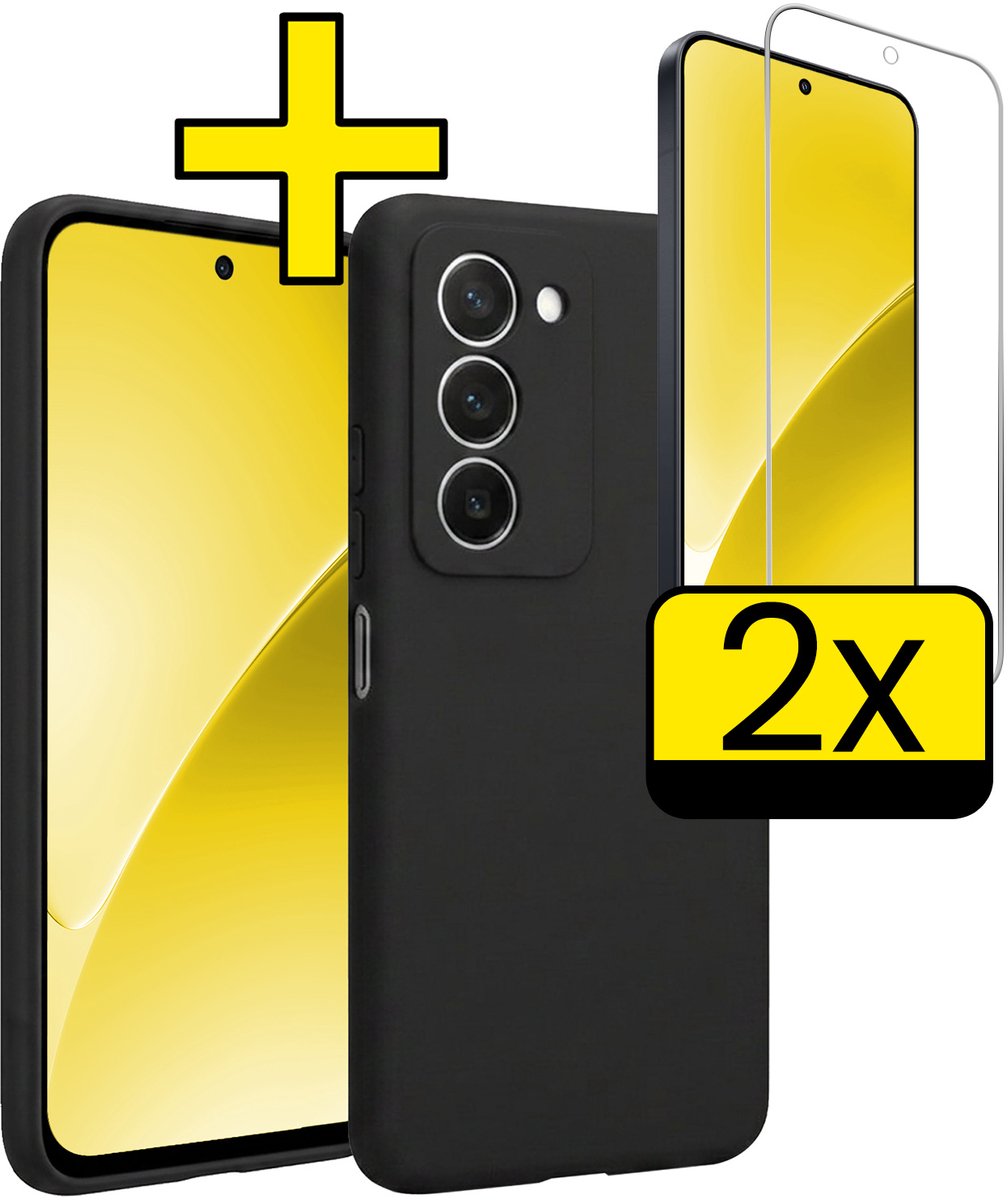 Hoesje - Met 2x Screenprotector - Geschikt voor Xiaomi 15 - Sterk & Shockproof - Back Cover - Siliconen Case - Telefoon Hoes - Telefoonhoesjes - Zwart