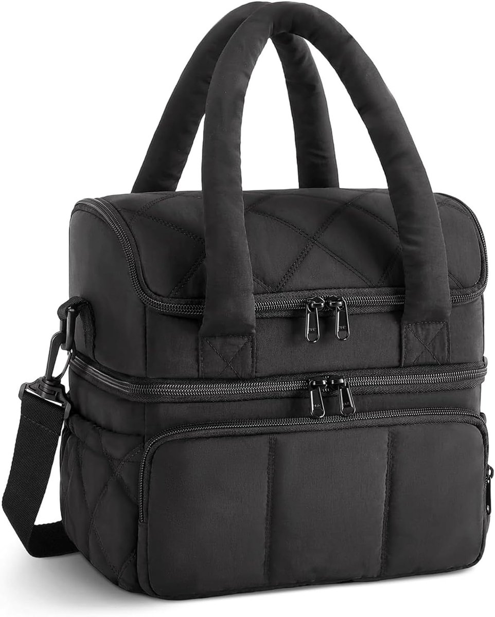 geïsoleerde lunchtas voor dames en heren, 11,8 l, dubbellaagse koeltas met 180° ritssluiting, lunchbox, gewatteerde lunchtas, verstelbare draagriem, voor werk, picknick, strand (zwart)