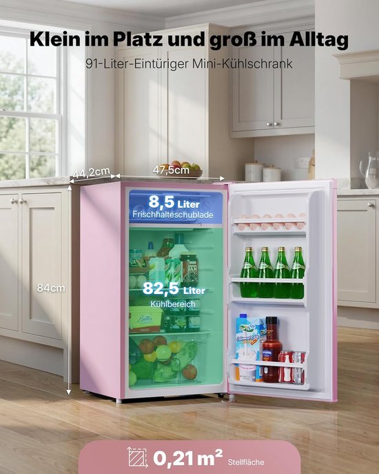 Kleine Koelkast - Mini Koeler - Dranken Koelen - Energiezuinig Stil - 91 Liter - Roze — afbeelding 4