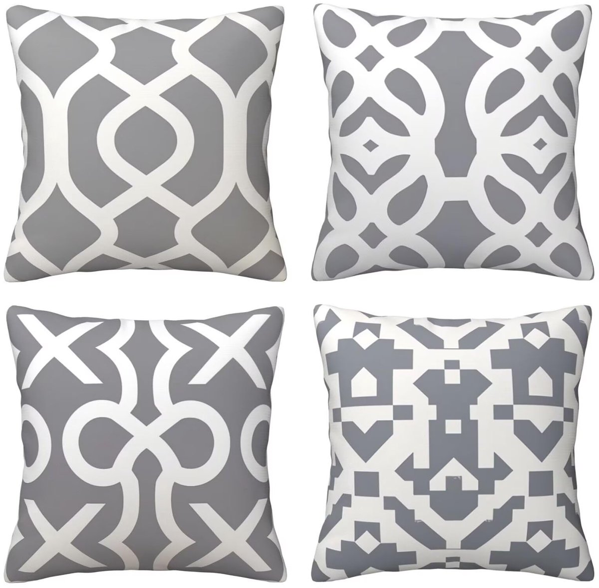 Kussenslopen van 65 x 65 cm, set van 4 stuks, zachte fluwelen kussenslopen met onzichtbare rits, voor slaapbank, woondecoratie, grijs en wit geometrie, set van 4 kussenslopen 26 x 26 inch U5099
