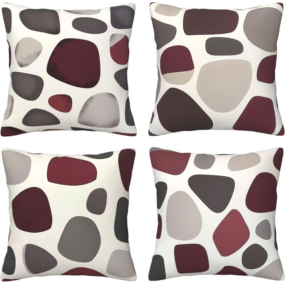 Set van 4 kussenslopen, 65 x 65 cm, geometrisch, rood en grijs, kussenslopen, fluweel, zacht, groot, ademend, dubbelzijdig, bankkussen, vierkant, decoratie voor huis, woonkamer, bank, stoel