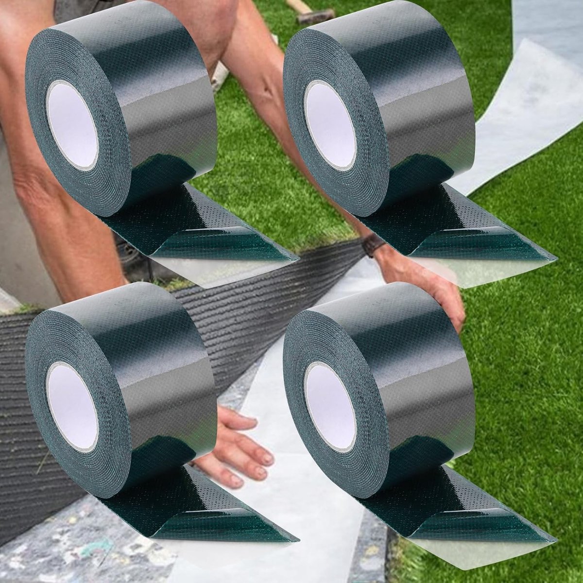 Set van 4 Zelfklevende Tapes voor Kunstgras, 50 mm x 5 m, Ideaal voor Verbinding en Bevestiging van Kunstgras, Groen Tapijt voor Tuin en Balkon