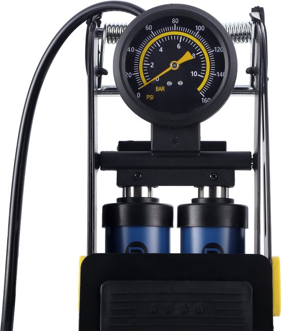 Packaway Professionele Voetpomp Fietspomp - Dubbele cilinder - Manometer tot 8 bar - Metaal - Zwart Blauw — afbeelding 2