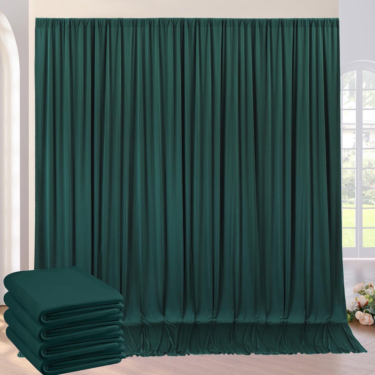 Gordijn voor bruiloft, feest, verjaardag, foto - 4 panelen - 1,5 × 3 m - zijdezachte gordijnen - kreukvrij - zijdegroen - voor achtergrond - voor thuis