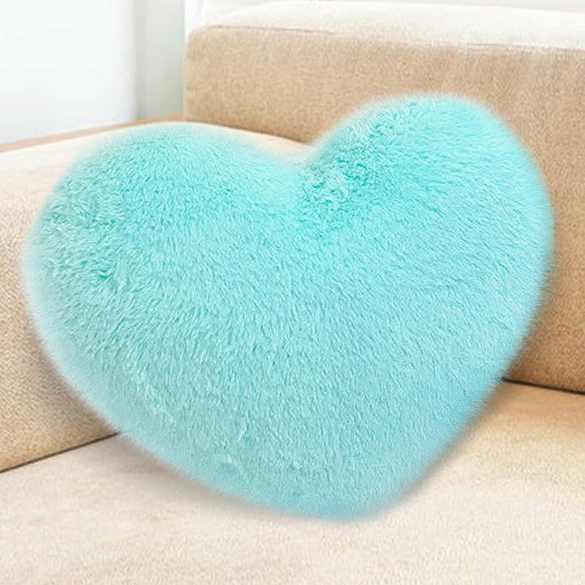 Hartvormig Kussen Blauw - Pluche Cuddle Kussen, Fluffy Decoratief Kussen voor Kinderen, Zacht en Knuffelbaar Kussen voor Slaapkamer en Woonkamer