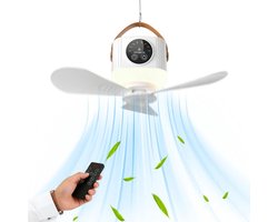 LISM-Camping plafondventilator met verlichting, tent plafondventilator, afstandsbediening, mini plafondventilator, tent plafondventilator, plafondventilator met verlichting, oplaadbare campingventilator - wit