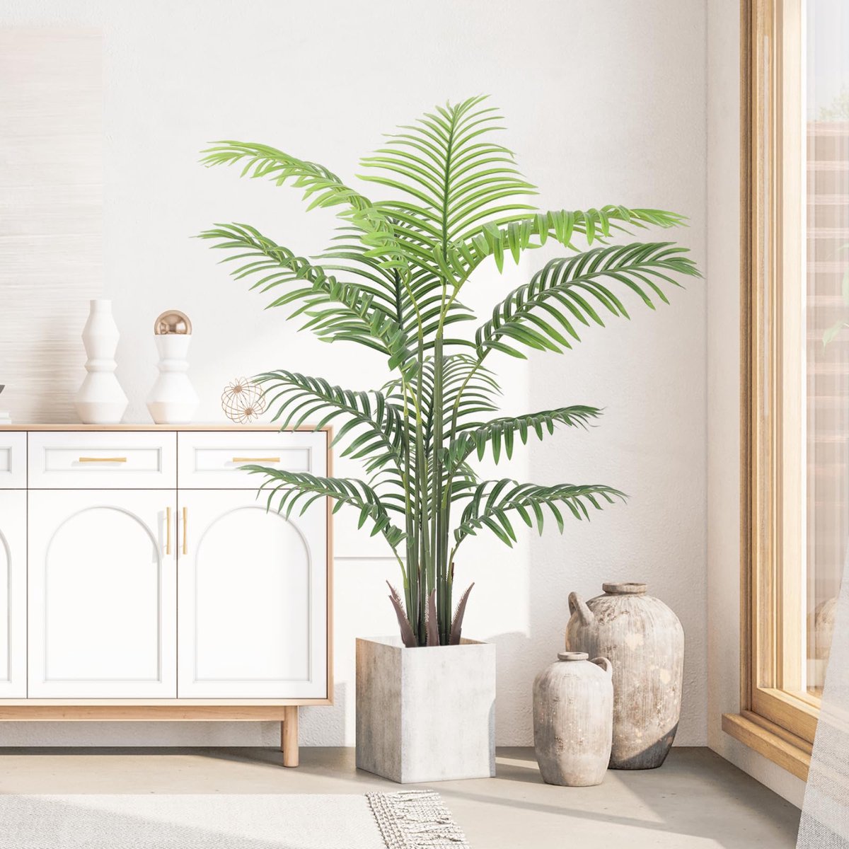 Kunstpalm, 120 cm, grote kunstplant in pot, ziet eruit als een echte kunstpalm, decoratie voor woonkamer, balkon, slaapkamer, kantoor